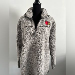 Women's Gray Louisville Cardinals Sherpa Super Soft Quarter Zip Pullover Jacket